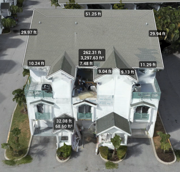 Roof measurement from Drone in Florida for the Milestone Inspections